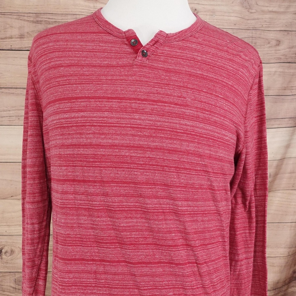 Express Shirt Mens XL Red Striped Long Sleeve Henley Tagless Soft Tee Casual